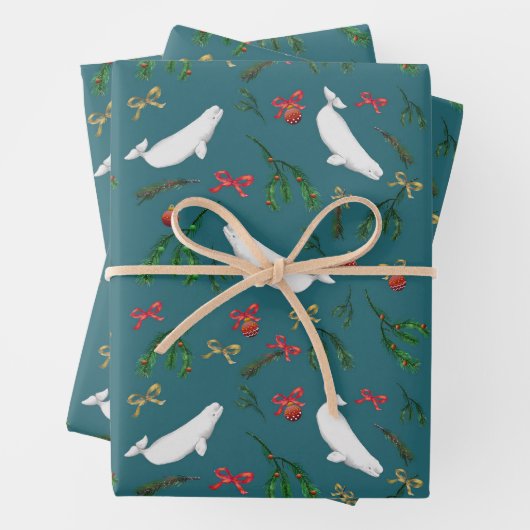 Kerstmis Beluga walvis illustratie patroon Inpakpapier Vel (In situ)