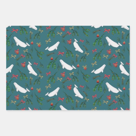 Kerstmis Beluga walvis illustratie patroon Inpakpapier Vel (Voorkant)