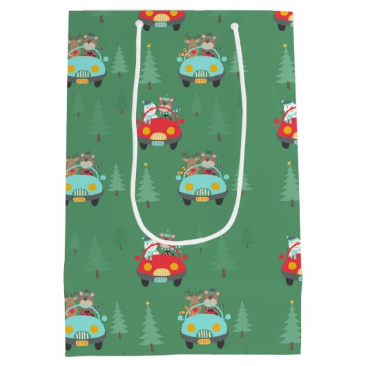 Kerstmis Beren sneeuwpoppen in auto's Medium Cadeauzakje (Achterkant)