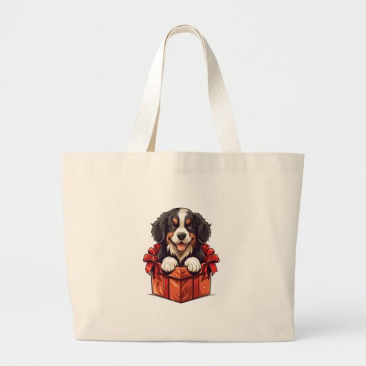 Kerstmis Berner Berg Hond Gift Box Grote Tote Bag (Voorkant)