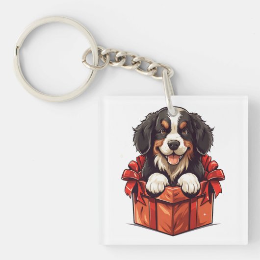 Kerstmis Berner Berg Hond Gift Box Sleutelhanger (voorkant)