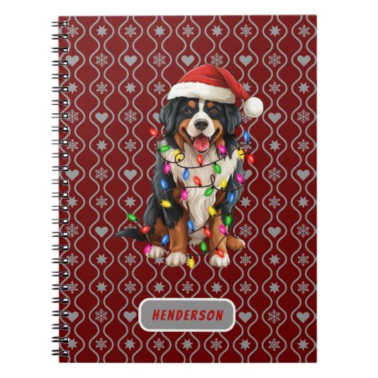 Kerstmis Berner Hond Santa Gepersonaliseerd Naam Notitieboek (Voorkant)