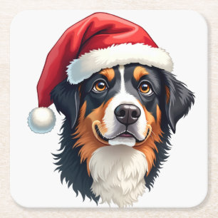 Kerstmis Berner Sennenhond in Kerstman hoed Kartonnen Onderzetters