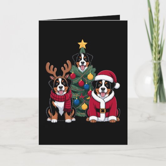 Kerstmis Berner Sennenhond Kerstman Kerstboom Kaart (Voorkant)