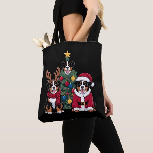 Kerstmis Berner Sennenhond Kerstman Kerstboom Tote Bag (Dichtbij)