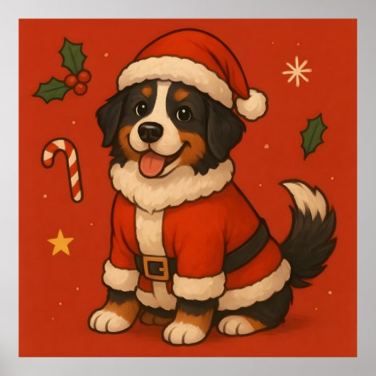 Kerstmis Berner Sennenhond Xmas Santa Berner Poster (Voorkant)