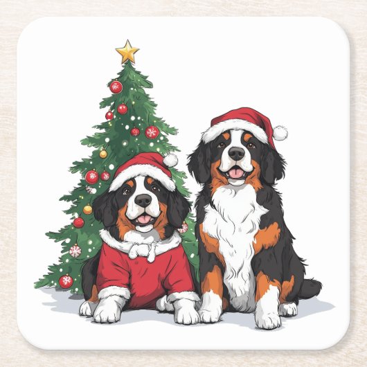 Kerstmis Berner Sennenhonden Kartonnen Onderzetters (Voorkant)