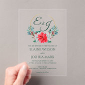 Kerstmis Berry Poinsettia Wreath Monogram Weddensc Acryl Uitnodigingen (Insitu (Draagbaar))