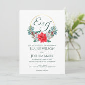 Kerstmis Berry Poinsettia Wreath Monogram Weddensc Kaart (Staand voorkant)