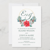 Kerstmis Berry Poinsettia Wreath Monogram Weddensc Kaart (Voorkant)