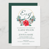 Kerstmis Berry Poinsettia Wreath Monogram Weddensc Kaart (Voorkant / Achterkant)