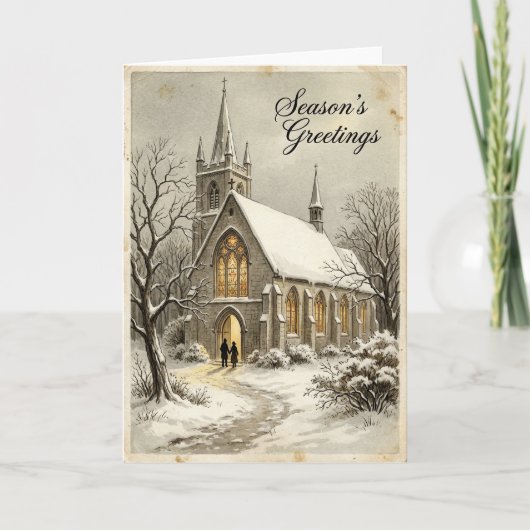 Kerstmis Besneeuwde Kerkkaart Kaart (Voorkant)