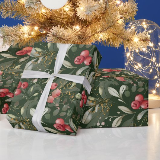 Kerstmis Bessen en Bladeren Cadeaupapier (Feestdagen)