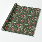 Kerstmis Bessen en Bladeren Cadeaupapier (Uitgerold)