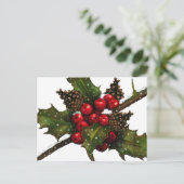 Kerstmis: Bessen, Holly, dennenappels: kunst Feestdagenkaart (Staand voorkant)