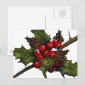Kerstmis: Bessen, Holly, dennenappels: kunst Feestdagenkaart (Voorkant / Achterkant)