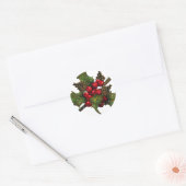 Kerstmis: Bessen, Holly, dennenappels: kunst Ronde Sticker (Envelop)
