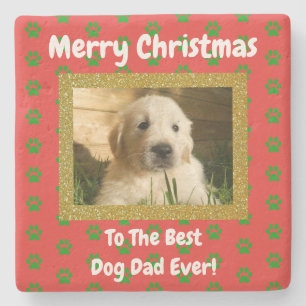 Kerstmis Beste Hond Papa Ooit Huisdier Foto Stenen Onderzetter