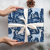 Kerstmis Beste Monochromatische Blauw Wit Cadeaupapier