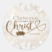 KERSTMIS BETEKENISLOOS ZONDER CHRISTUS RONDE STICKER (Voorkant)
