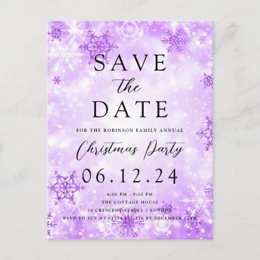 Kerstmis Bewaar de datum Paarse Winter Wonder Aankondigingskaart (Voorkant)