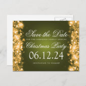 Kerstmis Bewaar de datum sprankelend goud groen Aankondigingskaart (Voorkant / Achterkant)