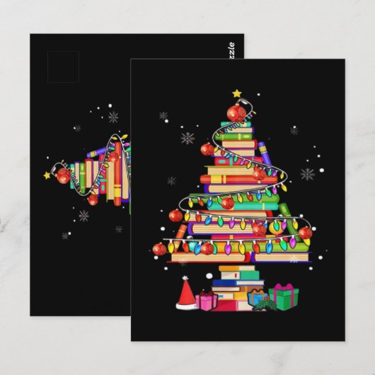 Kerstmis Bibliotheek Boom Briefkaart (Voorkant / Achterkant)