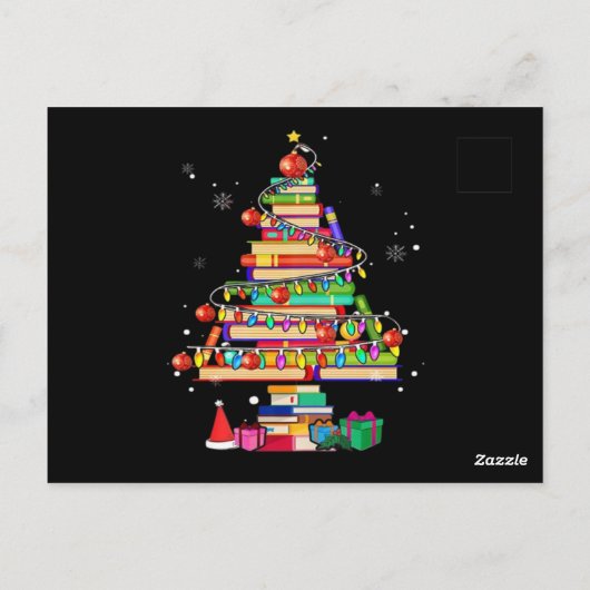 Kerstmis Bibliotheek Boom Briefkaart (Achterkant)