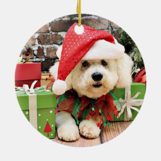 Kerstmis - Bichon Frise - Daisy Keramisch Ornament (Achterkant)