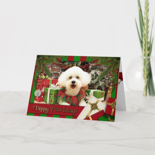 Kerstmis - Bichon Frise - Lilly Feestdagen Kaart (Voorkant)