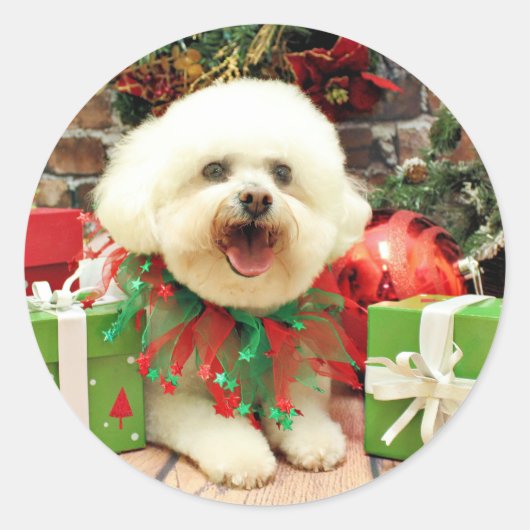 Kerstmis - Bichon Frise - Mori Ronde Sticker (Voorkant)