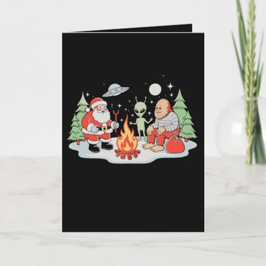 Kerstmis Bigfoot Alien Kampvuur Kerstvakantie Kaart (Voorkant)