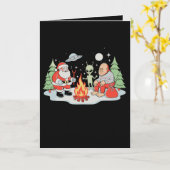 Kerstmis Bigfoot Alien Kampvuur Kerstvakantie Kaart (Gele Bloem)