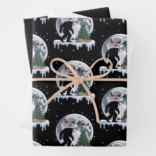 Kerstmis Bigfoot Kerstman Boom Arrenslee Moon Rend Inpakpapier Vel