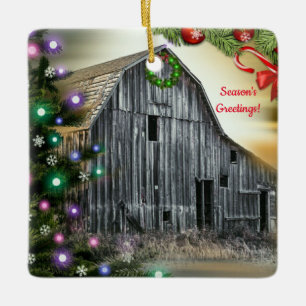 Kerstmis bij de schuur keramische kerstboomversier keramisch ornament