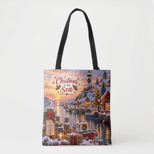 Kerstmis bij de Zee Kusttas Tote Bag (Voorkant)