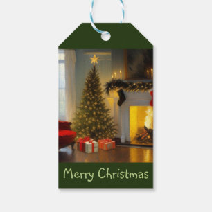 Kerstmis bij het vuur cadeaulabel