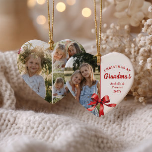 Kerstmis bij oma 4 foto rode strik Kerstmis Keramisch Ornament