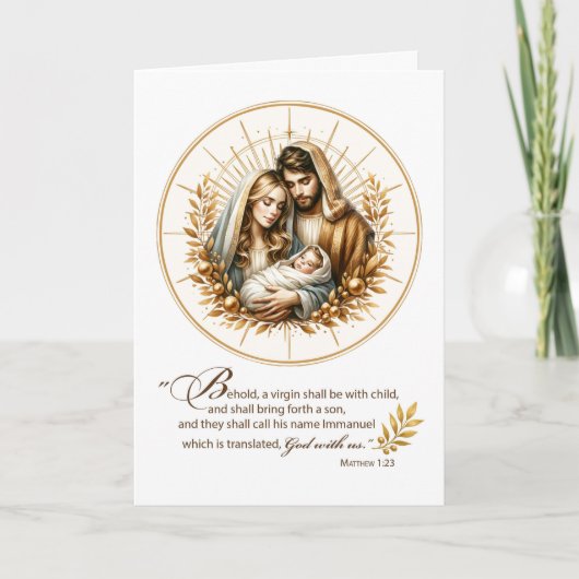 Kerstmis Bijbeltekst Gouden Licht Cirkel Kaart (Voorkant)