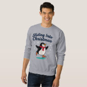 Kerstmis binnenglijden, ijsdansen Kerstman pinguïn Trui (Voorkant volledig)