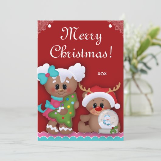 Kerstmis Birthday Party Gingerbrood nodigt uit Kaart (Staand voorkant)