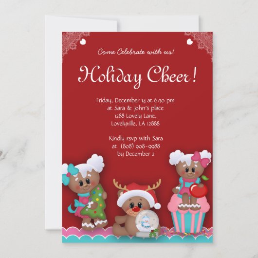 Kerstmis Birthday Party Gingerbrood nodigt uit Kaart (Achterkant)