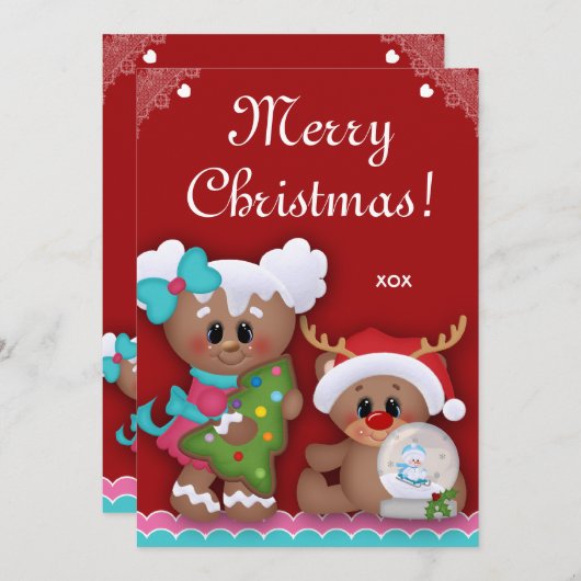 Kerstmis Birthday Party Gingerbrood nodigt uit Kaart (Voorkant / Achterkant)