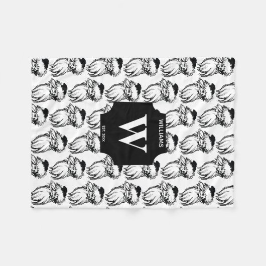 Kerstmis  Black White Santa Monogramed Fleece Deken (Voorkant (Horizontaal))