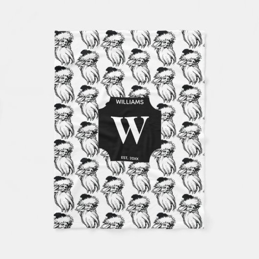 Kerstmis  Black White Santa Monogramed Fleece Deken (Voorkant)