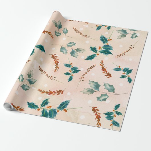 Kerstmis Bladeren Boho Patroon Cadeaupapier (Uitgerold)