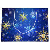 Kerstmis Blau Achtergrond met Gouden Sneeuwvlokken Groot Cadeauzakje (Voorkant)