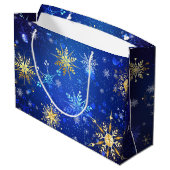 Kerstmis Blau Achtergrond met Gouden Sneeuwvlokken Groot Cadeauzakje (Achterkant Gekanteld)