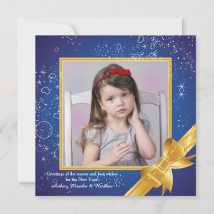 Kerstmis Blauw en Goud Fotokaart Feestdagenkaart