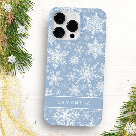 Kerstmis Blauw en Wit Sneeuwvlokken Monogrammed Case-Mate iPhone 14 Pro Max Hoesje
